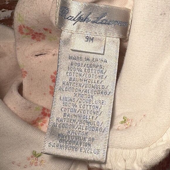 Ralph Lauren Baby Girl Set Long Sleeve Dress Bloomers Pink Flowers Collar 9 mo - Picture 6 of 16